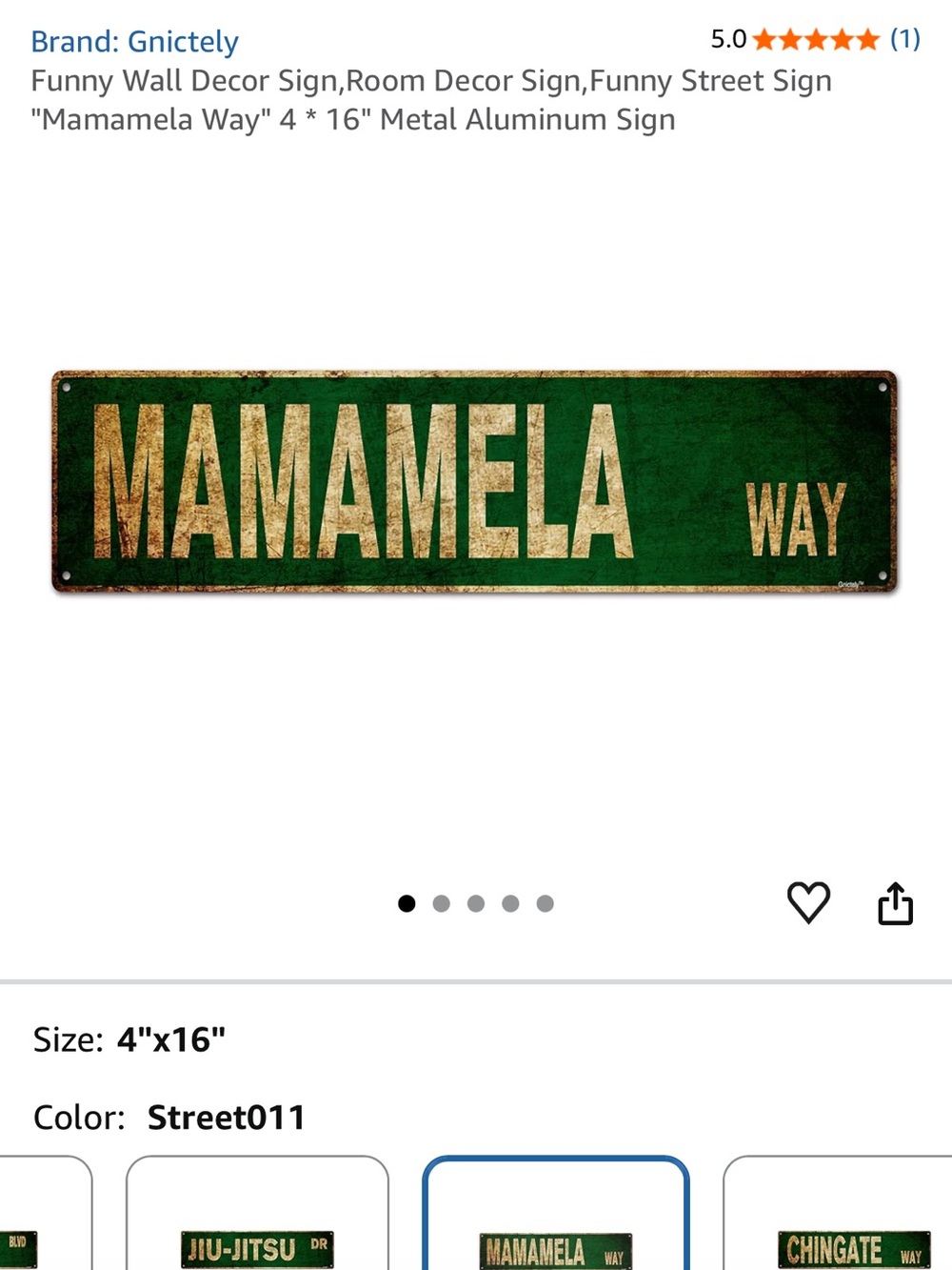Mamamela Way Metal Street Sign - Green & Gold